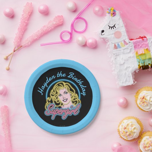 Supergirl Retro Neon Lights Graphic Pappteller (Party)