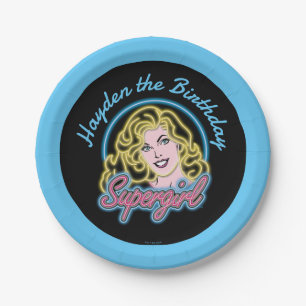 Supergirl Retro Neon Lights Graphic Pappteller