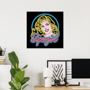 Supergirl Retro Neon Lights Graphic Poster