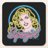 Supergirl Retro Neon Lights Graphic Rechteckiger Pappuntersetzer (Vorderseite)