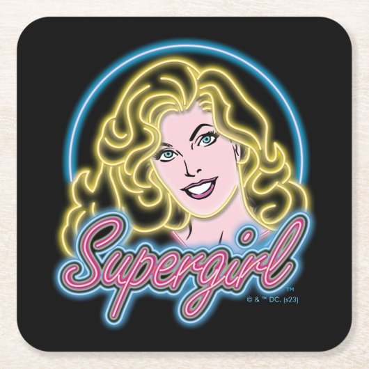 Supergirl Retro Neon Lights Graphic Rechteckiger Pappuntersetzer (Vorderseite)