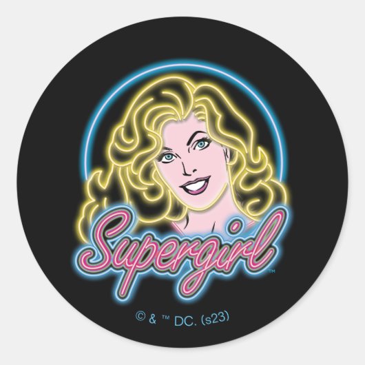 Supergirl Retro Neon Lights Graphic Runder Aufkleber (Vorderseite)