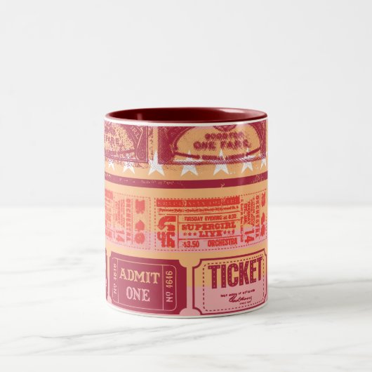 Supergirl Ticket Muster Orange Zweifarbige Tasse (Mittel)