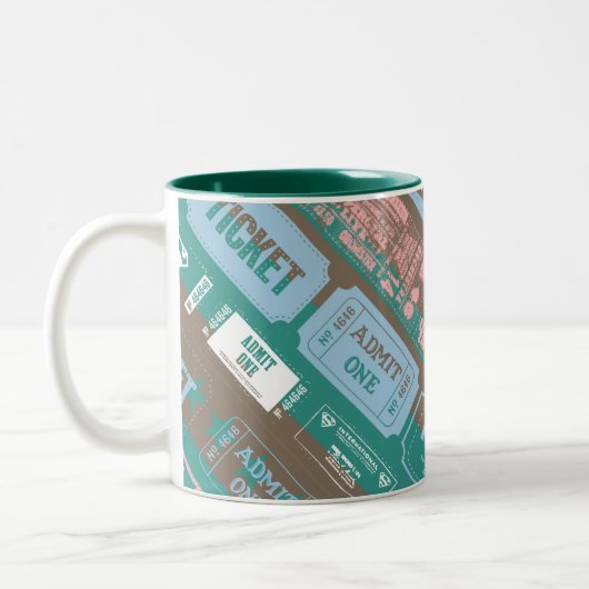 Supergirl Ticket Pattern Blau Zweifarbige Tasse (Links)
