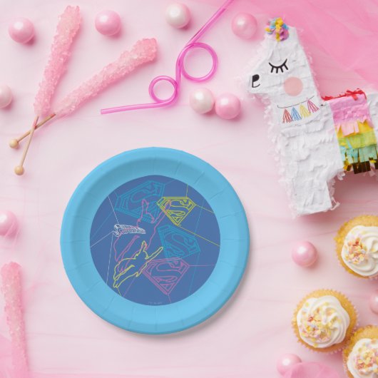 Supergirl und Logo farbige Konturen Pappteller (Party)
