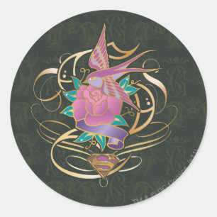 Supergirl Vogel und Blume Runder Aufkleber