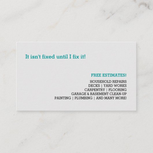 Superheimwerker hält Visitenkarten instand Visitenkarte (Rückseite)