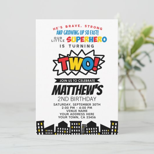 Superheld 2. Geburtstag Einladung (Stehend Vorderseite)