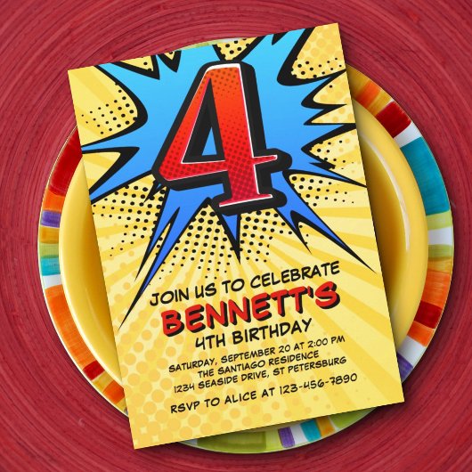 Superheld 4. Geburtstagseinladung Einladung