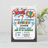 Superheld 7. Geburtstagsparty Einladung (Stehend Vorderseite)