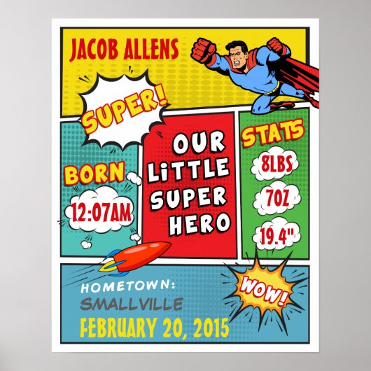 Superheld Birth Announcement - Wall Art Poster (Vorne)