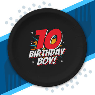 Superheld Birthday - 10 Jahre alt - 10. Geburtstag Pappteller