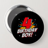 Superheld Birthday Boy - 4 Jahre alt - 4. Geburtst Button (Vorne & Hinten)