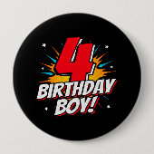 Superheld Birthday Boy - 4 Jahre alt - 4. Geburtst Button (Vorderseite)
