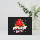 Superheld Birthday Boy - 4 Jahre alt - 4. Geburtst Postkarte (Stehend Vorderseite)