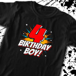 Superheld Birthday Boy - 4 Jahre alt - 4. Geburtst T-Shirt<br><div class="desc">Dieses coole 4. Geburtstagsjungendesign eignet sich perfekt für ein großartiges Geburtstagsthema! Ideal für jeden 4-jährigen Jungen,  der Lieben Comic bucht Superhelden oder Schurken mit Superkräften! Geburtstagskommentar "4 Geburtstag Junge!" zum Geburtstag in einem Comic-Buch-Superhelden-Thema,  dass der 4-jährige Super-Geburtstagsjunge LIEBE!</div>