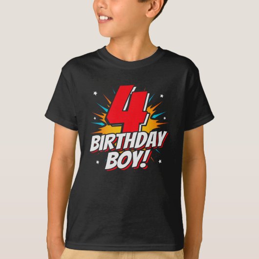 Superheld Birthday Boy - 4 Jahre alt - 4. Geburtst T-Shirt (Vorderseite)