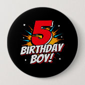 Superheld Birthday Boy - 5 Jahre alt - 5. Geburtst Button (Vorderseite)