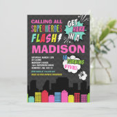 Superheld Birthday Einladung Pink Superhero Party (Stehend Vorderseite)