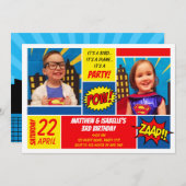 Superheld Birthday Invitation (Twins) Einladung (Vorne/Hinten)