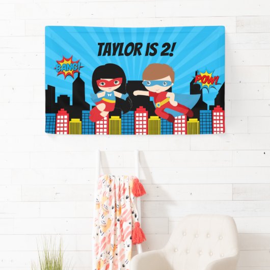 Superheld Birthday Party Background Banner Boy Gir (Insitu)