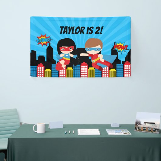 Superheld Birthday Party Background Banner Boy Gir (Messeveranstaltung)