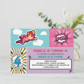 Superheld Birthday Party - Girl Colors Einladung (Stehend Vorderseite)