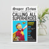 Superheld Birthday Party Super Hero Boy Girl Foto Einladung (Stehend Vorderseite)