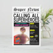 Superheld Birthday Party Super Hero Girl Foto Einladung (Stehend Vorderseite)