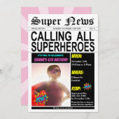 Superheld Birthday Party Super Hero Girl Foto Einladung (Vorne/Hinten)