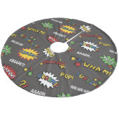 Superheld-buntes Spaß-Muster Fleece Weihnachtsbaumdecke (Schrägansicht)