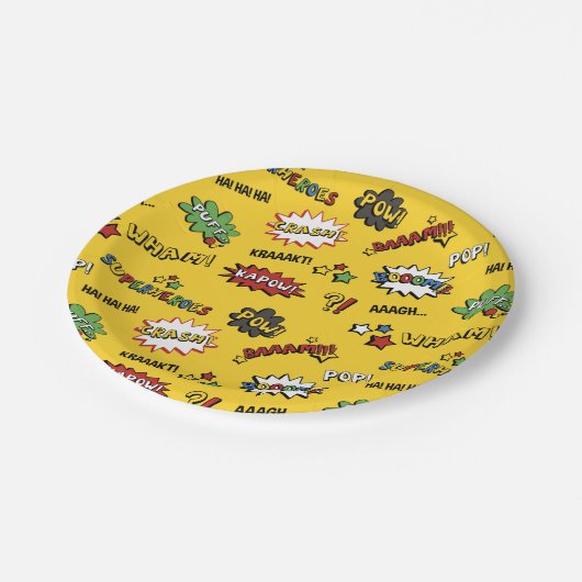 Superheld-buntes Spaß-Muster Pappteller (Schrägansicht)