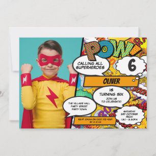 Superheld Comic-Book-Geburtstagsfeier Foto-Einladu Einladung