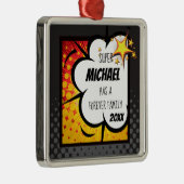 Superheld-Comic-Buch-Adoption, Familien-Geschenk Silbernes Ornament (Rechts)