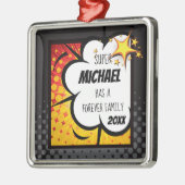 Superheld-Comic-Buch-Adoption, Familien-Geschenk Silbernes Ornament (Links)