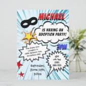 Superheld-Comic-Buch-Adoptions-Party Einladung (Stehend Vorderseite)