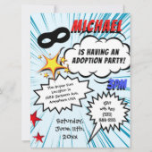 Superheld-Comic-Buch-Adoptions-Party Einladung (Vorderseite)