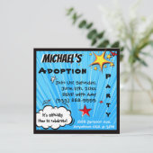 Superheld-Comic-Buch-Adoptions-Party Einladung (Stehend Vorderseite)