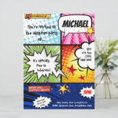 Superheld-Comic-Buch-Adoptions-Party Einladung (Stehend Vorderseite)