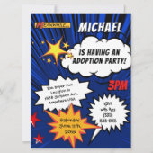 Superheld-Comic-Buch-Adoptions-Party Einladung (Vorderseite)