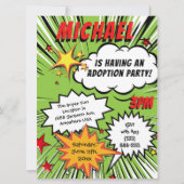 Superheld-Comic-Buch-Adoptions-Party Einladung (Vorderseite)