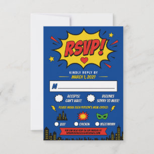 Superheld Comic Hell Leuchtende Hochzeit RSVP Karte