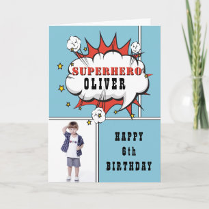 Superheld Comic Sprechblase Junge Geburtstagsfoto  Karte