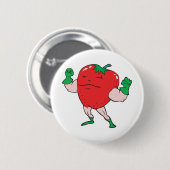 Superheld Erdbeer Cartoonfigur Button (Vorne & Hinten)