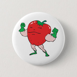 Superheld Erdbeer Cartoonfigur Button