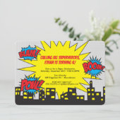 Superheld-Geburtstags-Einladung Einladung (Stehend Vorderseite)