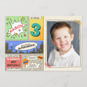 Superheld Geburtstagseinladung Cartoon Vintag Boy Einladung