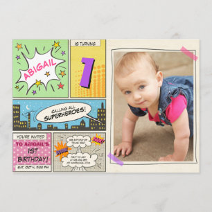 Superheld Geburtstagseinladung Cartoon Vintag Girl Einladung