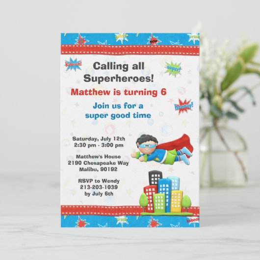 Superheld-Geburtstagsparty Einladung (Stehend Vorderseite)