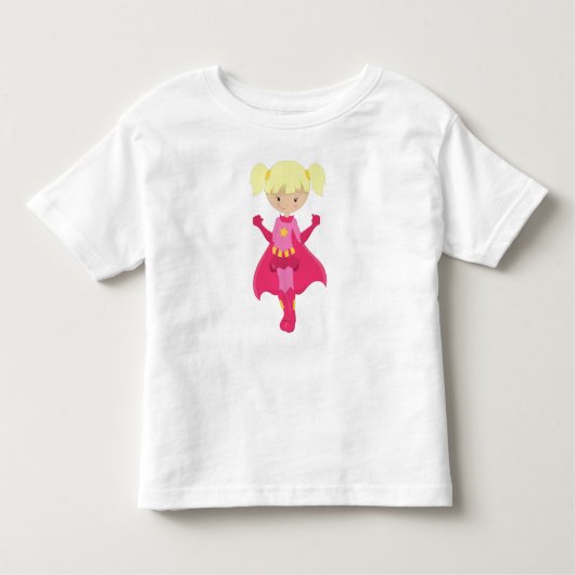 Superheld Girl, Blonde Hair, rosa Cape, Niedliches Kleinkind T-shirt (Vorderseite)